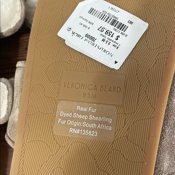 Veronica Beard Prue Shearling Lined Ecru Suede slide sandals NWT - Picture 9 of 10